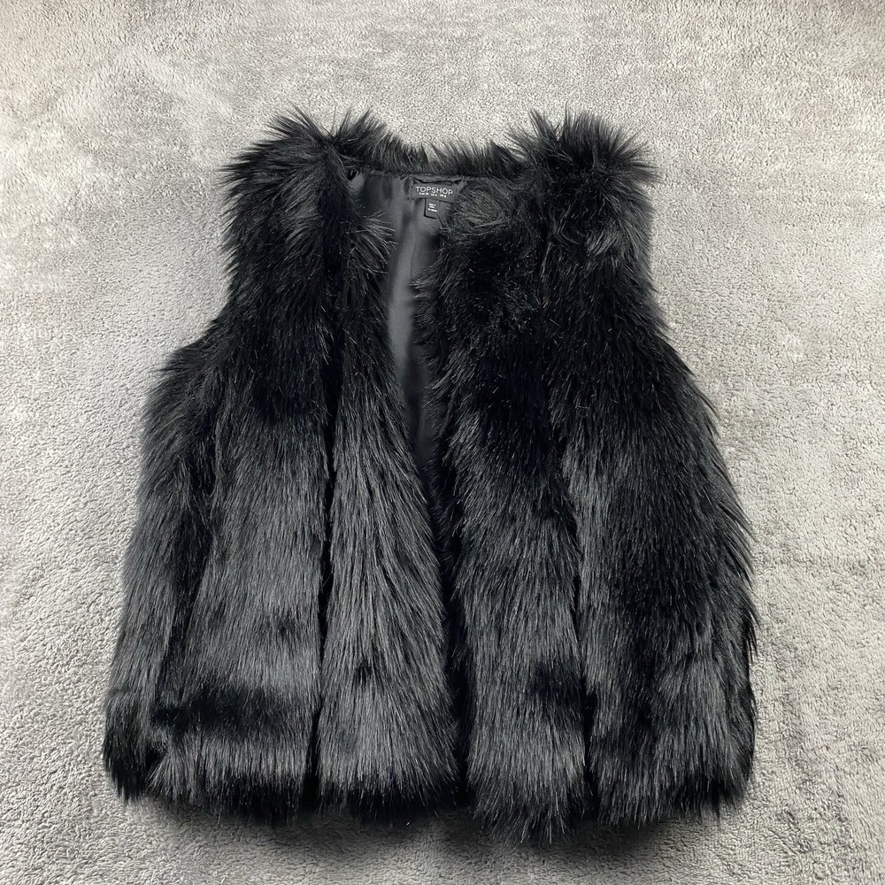 Topshop Black Faux Fur Vest Womens 4 Sleeveless